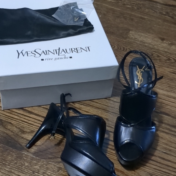 YSL black strappy platform heels. Condition shown in photos. - Picture 1 of 10